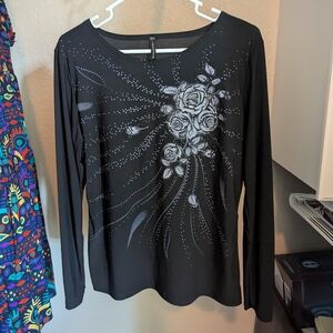 Black Beaded Floral Women's Top